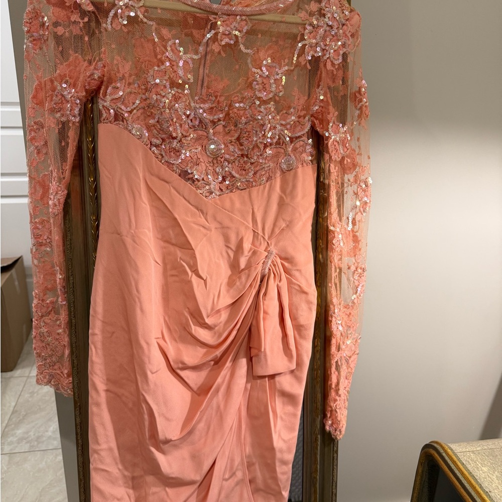 Elegant Peach Lace Evening Dress